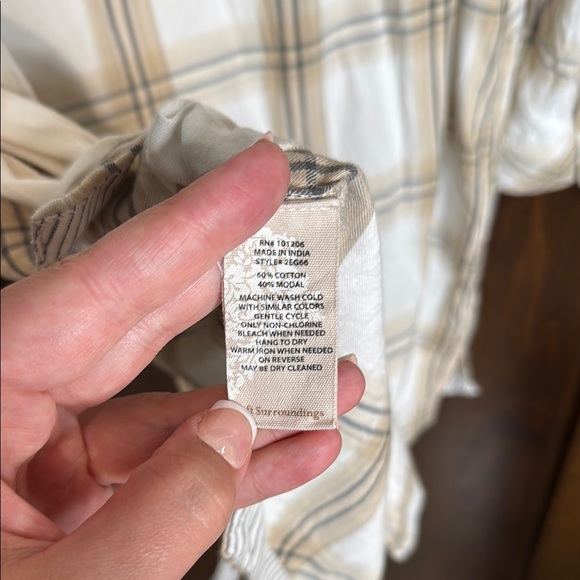 Cream and Tan button down Plaid nighty Shirt Dress  soft surroundings Women’s XL - Picture 6 of 6